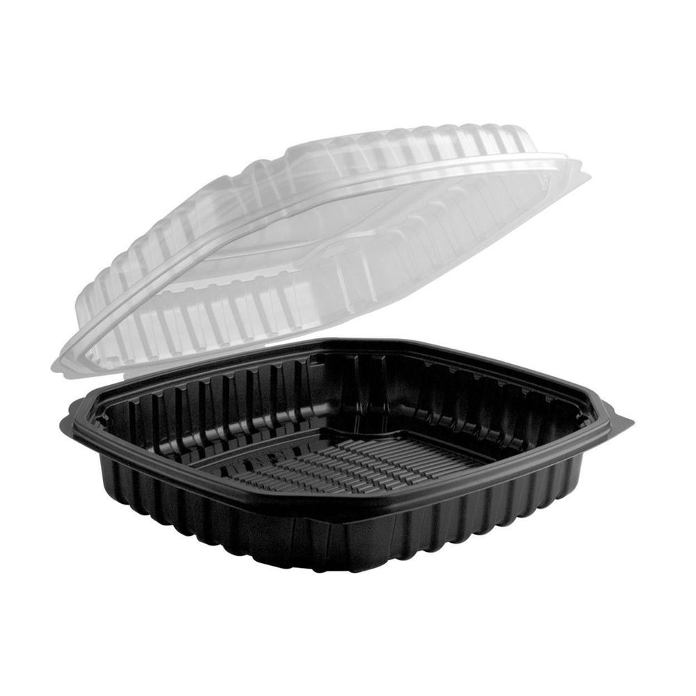 Culinary Basics Polypropylene Clear / Black Hinged Container 9.5 x 10.5 inch