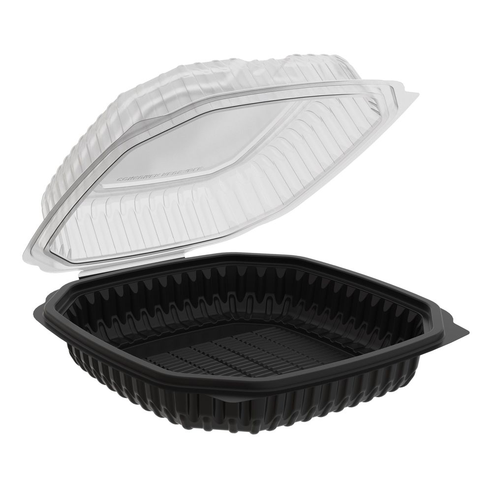 Culinary Lites Polypropylene Microwavable Black Base 1 Compartment Vented Container with Clear Lid