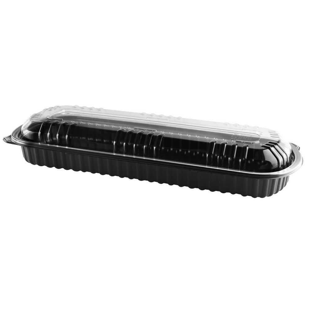 MicroRaves Polypropylene Black Base Full Slab Rib Container with Clear Anti-Fog RPET Lid