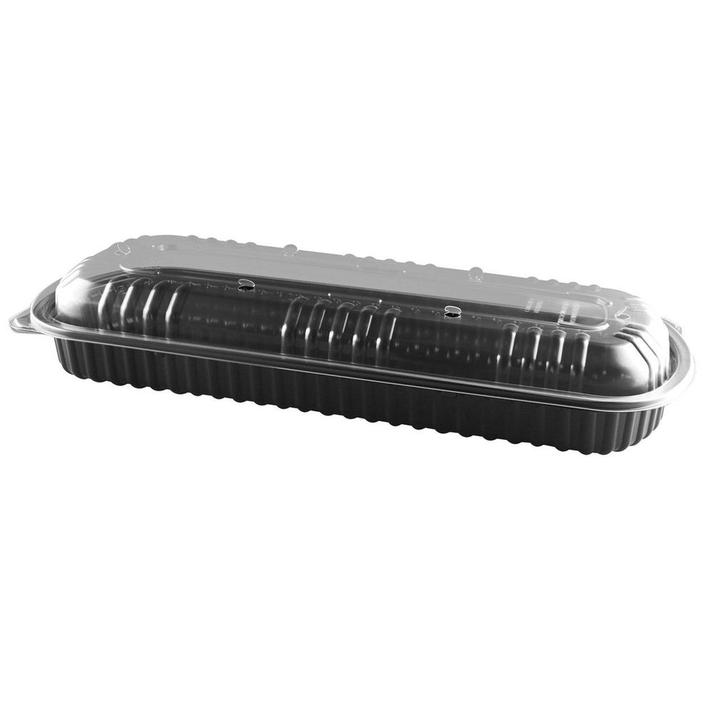 MicroRaves Polypropylene Black Base Full Slab Rib Container with Clear Anti-Fog PP Lid