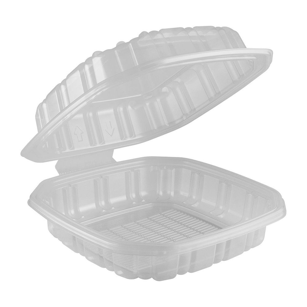 Microwavable Clear Polypropylene 1 Compartment Hold-Lift Lid Hinged Container