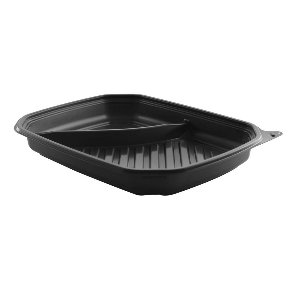 Mega Meal Junior Black Polypropylene 2 Compartment Microwavable Container