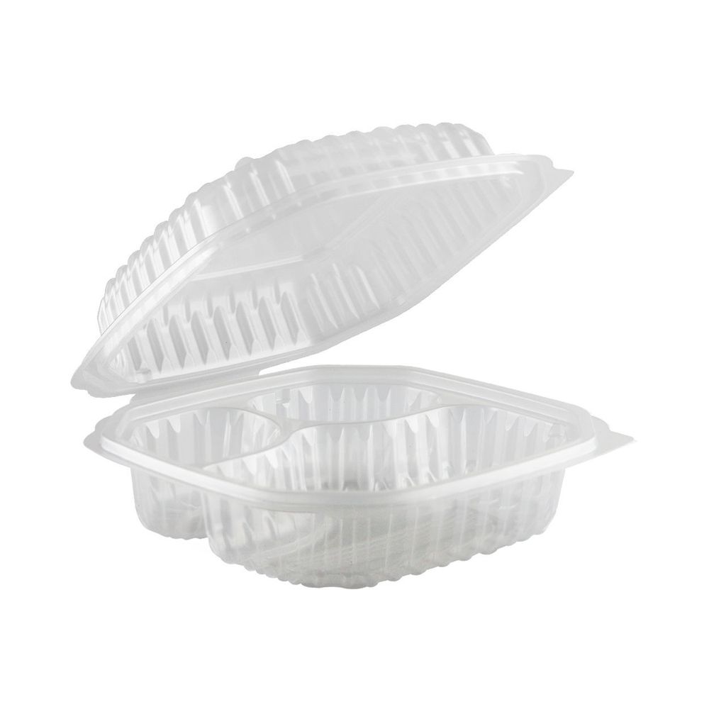 Culinary Lites Clear Polypropylene Microwavable 3 Compartment Hinged Container