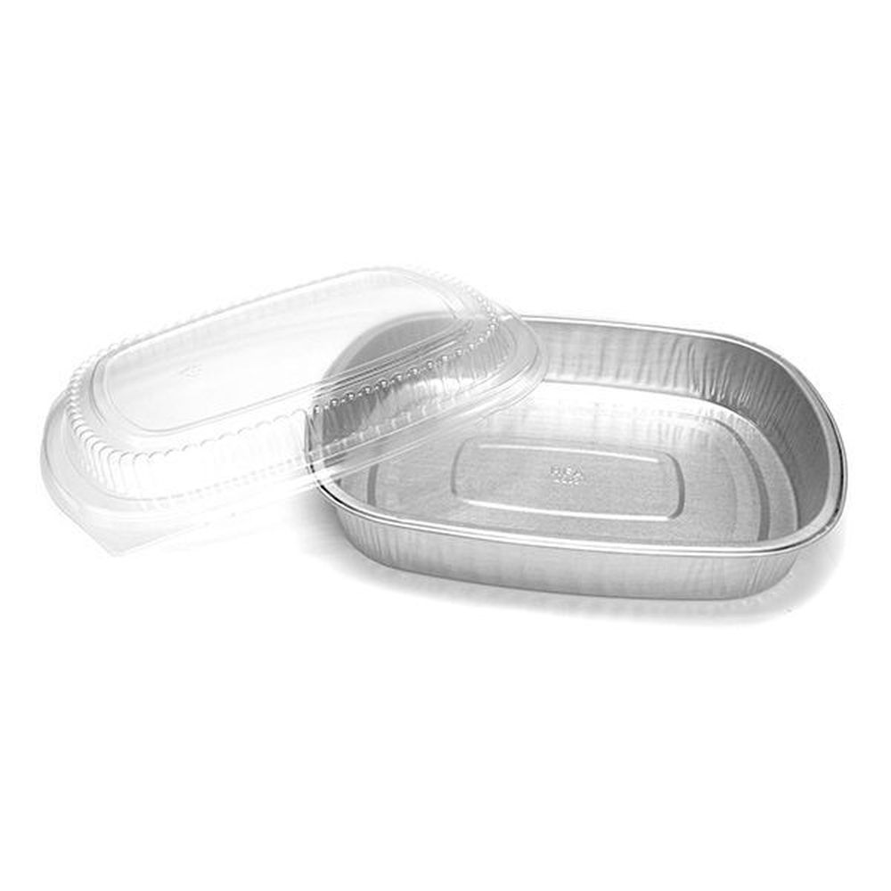 Silver Large Gourmet to Go Entrée Pan with Clear Dome Lid