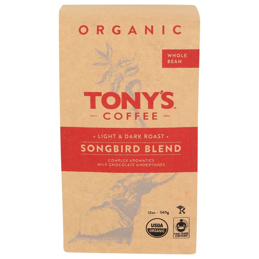 Tonys Songbird Blend Whole Bean Coffee, 12 Ounce -- 6 Per Case