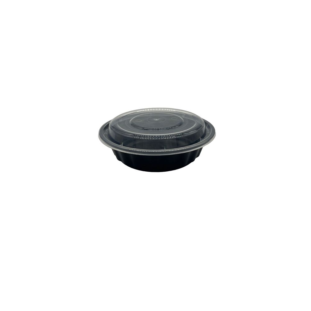 Black 6 inch Round Microwaveable Container with Clear Lid