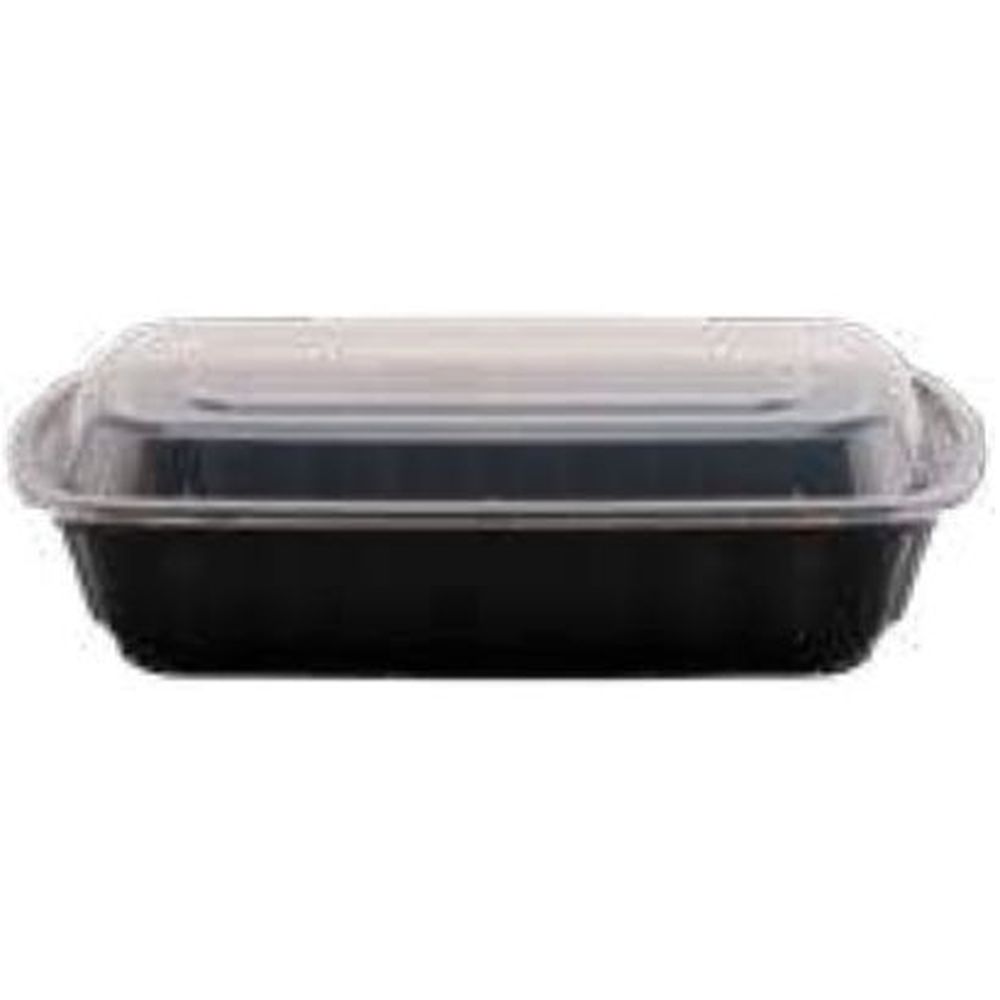 Black 8 x 6 inch Medium Rectangular Microwaveable Container with Clear Lid