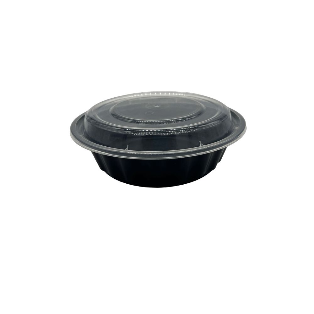 Black 7 inch Deep Round Microwaveable Container with Clear Lid