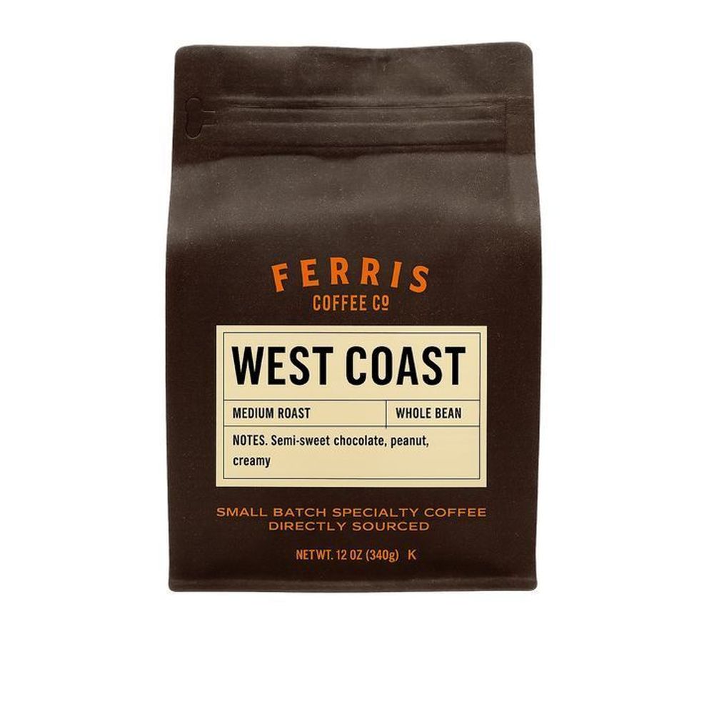 Ferris West Coast Blend Medium Roast Whole Bean Coffee, 12 Ounce -- 6 Per Case