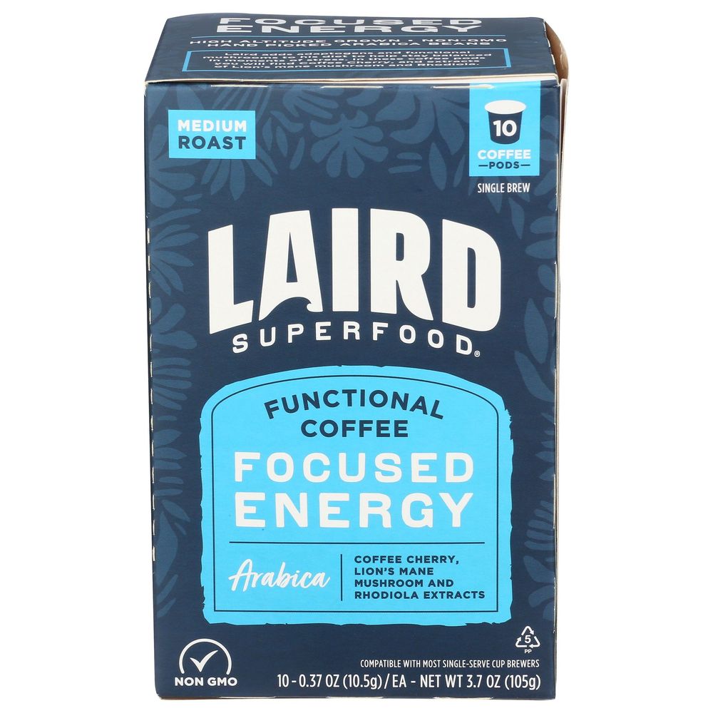 Laird Superfood Focused Energy K-cup Coffee Pod, 10 Count -- 6 Per Case