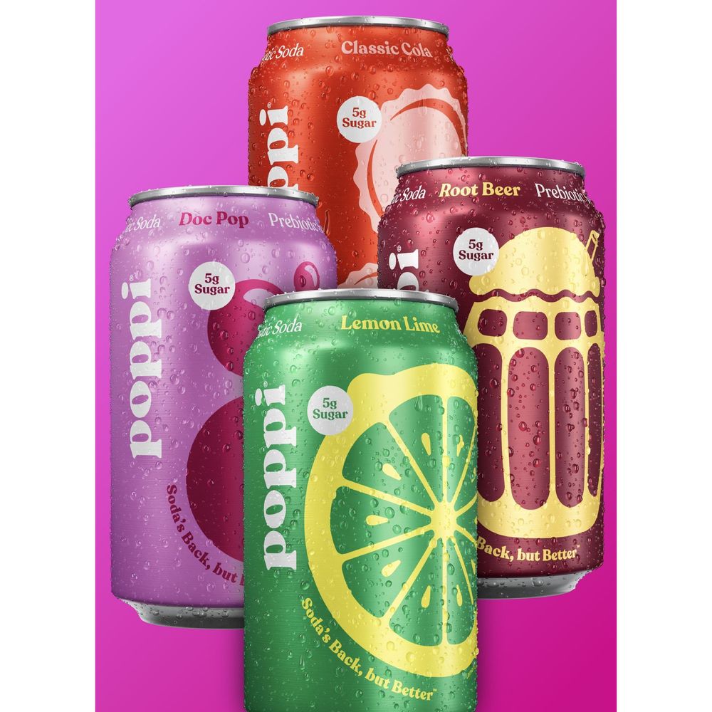 Poppi 4 Flavors Classics Prebiotic Soda - Variety Pack, 12 Fluid Ounce -- 24 Per Case