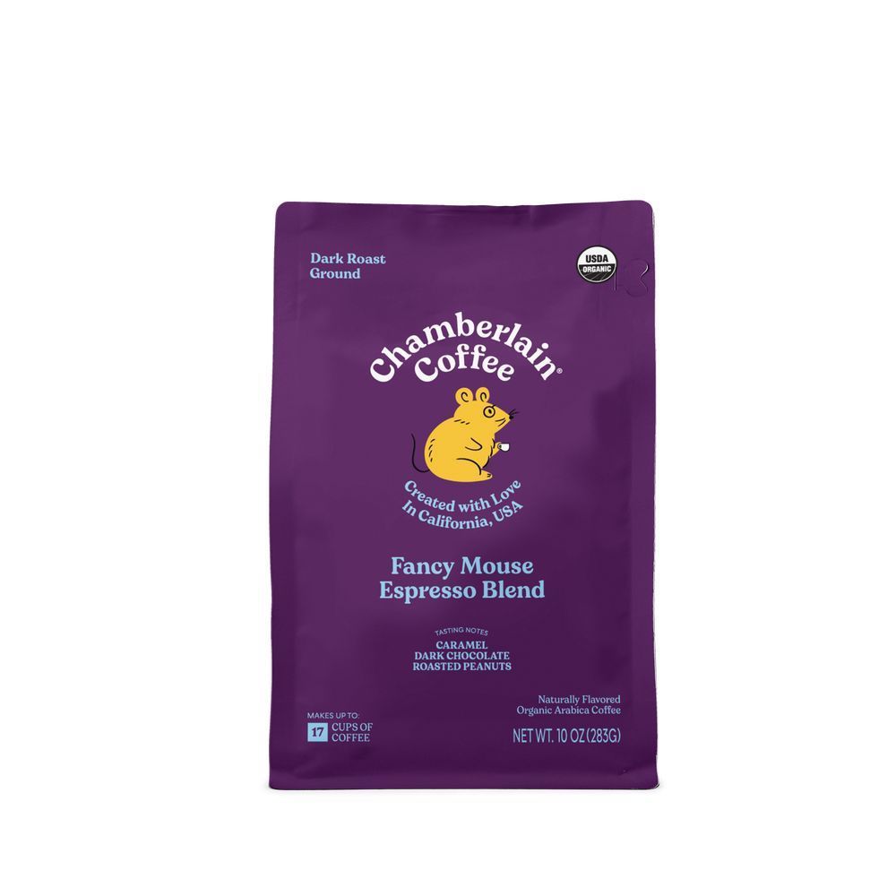 Chamberlain Coffee Organic Fancy Mouse Espresso Blend Dark Roast Whole Bean Coffee, 10 Ounce -- 6 Per Case