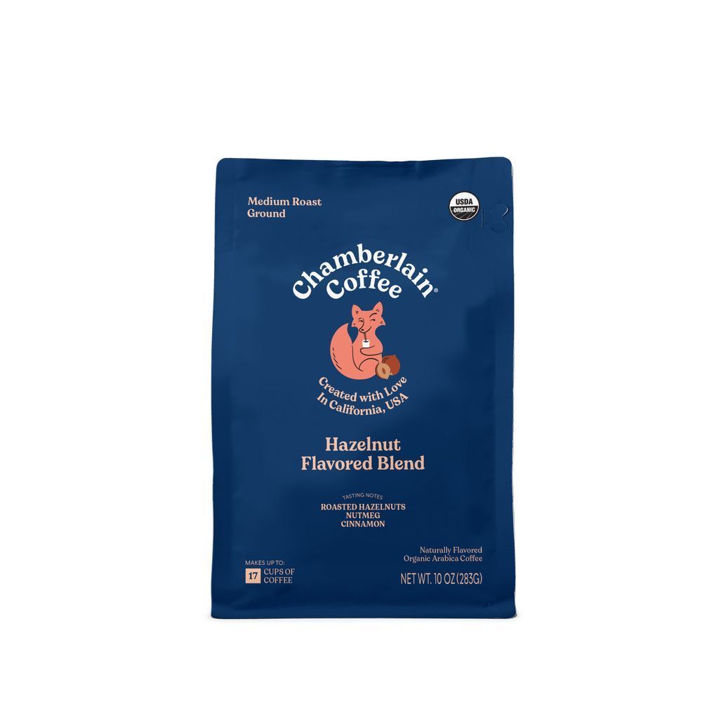 Chamberlain Coffee Organic Hazelnut Flavored Blend Medium Ground Coffee, 10 Ounce -- 6 Per Case