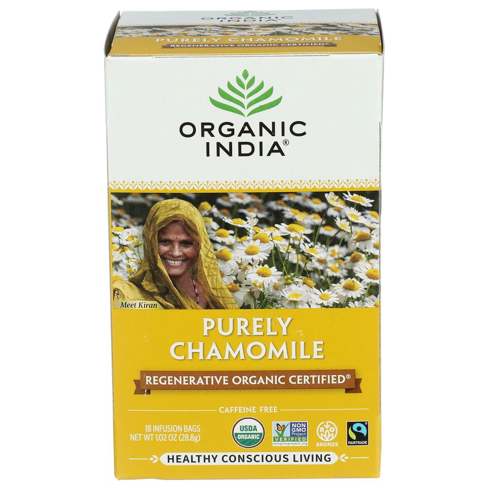 Organic India Regenerative Organic Certified Purely Chamomile Tea, 18 Tea Bags -- 6 Per Case