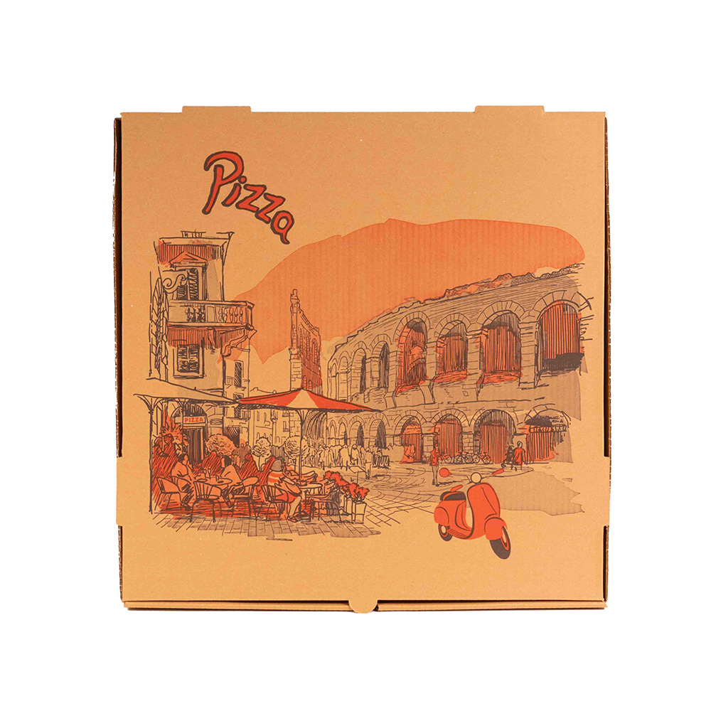 Kitch 24/7 18 X 18 X 2 Inch Kraft Stock Print Design Corrugated Pizza Box -- 50 Per Case