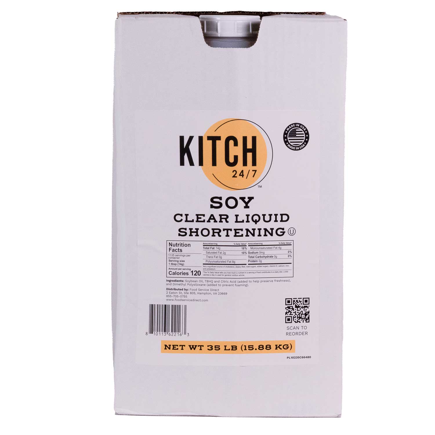 Kitch 24/7 Soy Clear Liquid Shortening, 35 Pound Jug