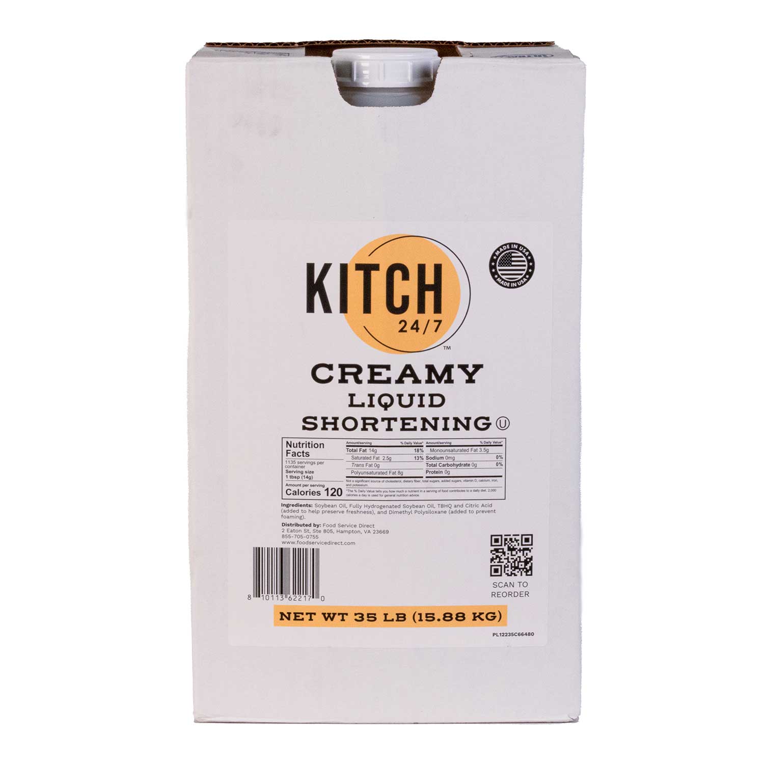 Kitch 24/7 Creamy Liquid Fry Shortening, 35 Pound Jug