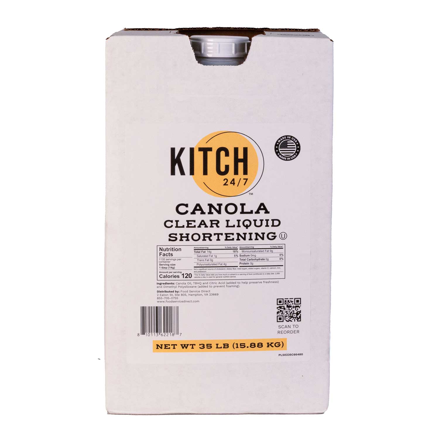 Kitch 24/7 Canola Clear Liquid Shortening, 35 Pound Jug