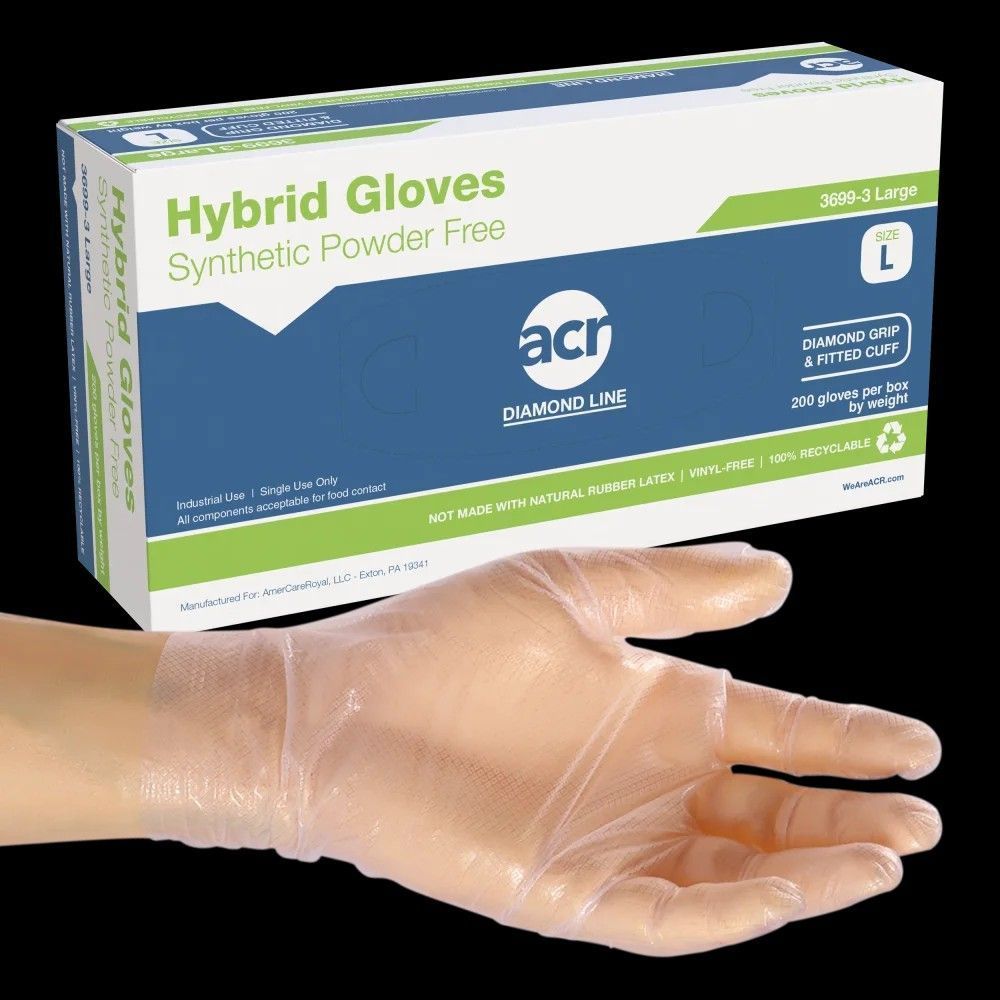 Amercareroyal Hybrid Gen. 3.0 Clear Synthetic Large Diamond Grip Powder-free Gloves -- 1000 Per Case