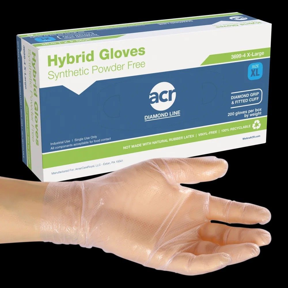 Amercareroyal Hybrid Gen. 3.0 Clear Synthetic X Large Diamond Grip Powder-free Gloves -- 1000 Per Case