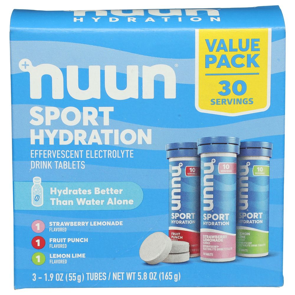 Nuun Strawberry Lemonade Fruit Punch Lemon Lime Sport Hydration Effervescent Electrolyte Drink Tablet, 30 Count