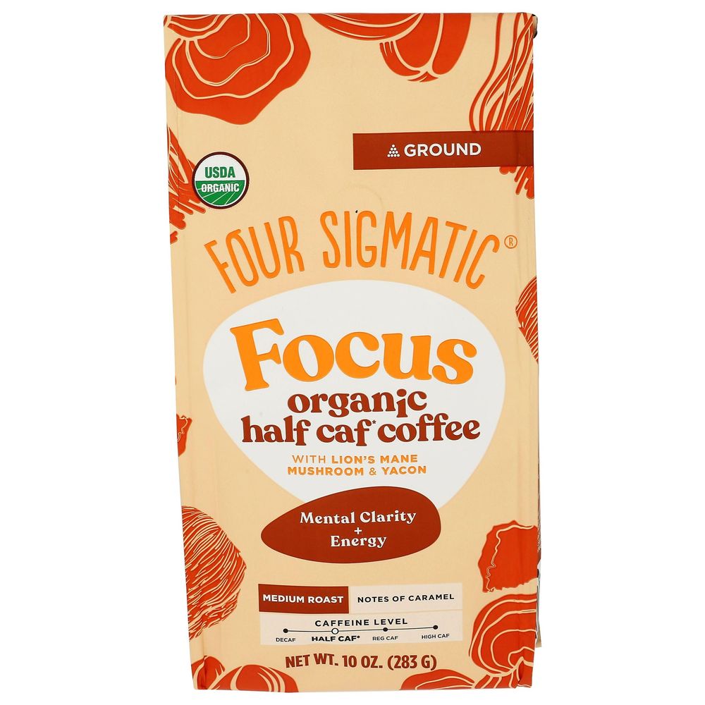 Four Sigmatic Organic Focus Medium Roast Half Caf Ground Coffee, 10 Ounce -- 8 Per Case