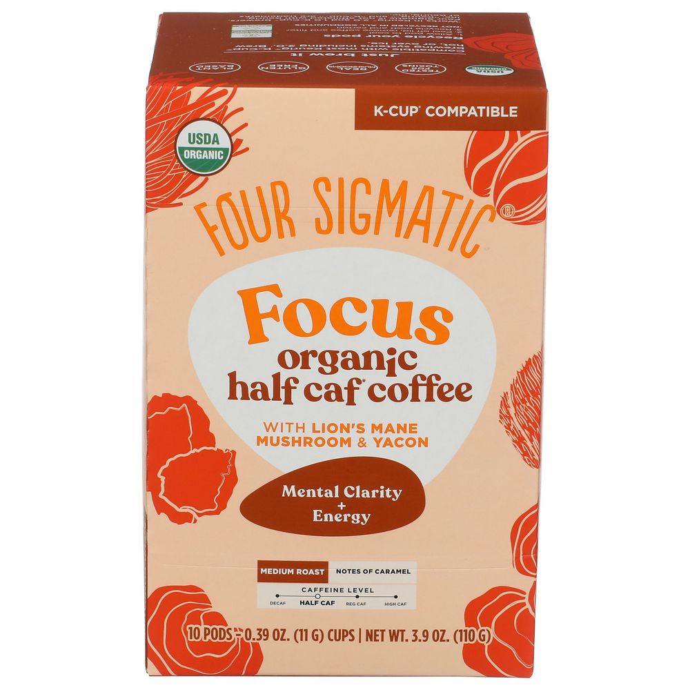 Four Sigmatic Organic Focus Half Caf Coffee Pods, 3.9 Ounce