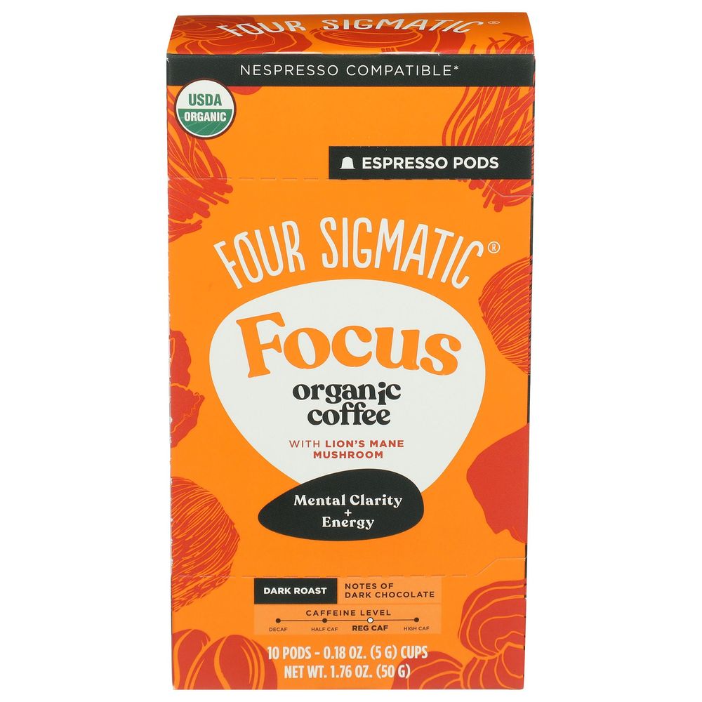 Four Sigmatic Organic Focus Dark Roast Coffee Espresso Pods, 1.76 Ounce -- 9 Per Case