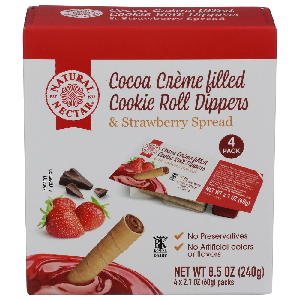 Cocoa Creme Filled Cookie Rolls with Strawberry Spread Dip