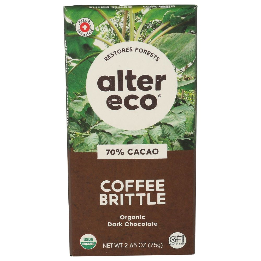 Organic 70 Percent Cacao Coffee Brittle Dark Chocolate Bar