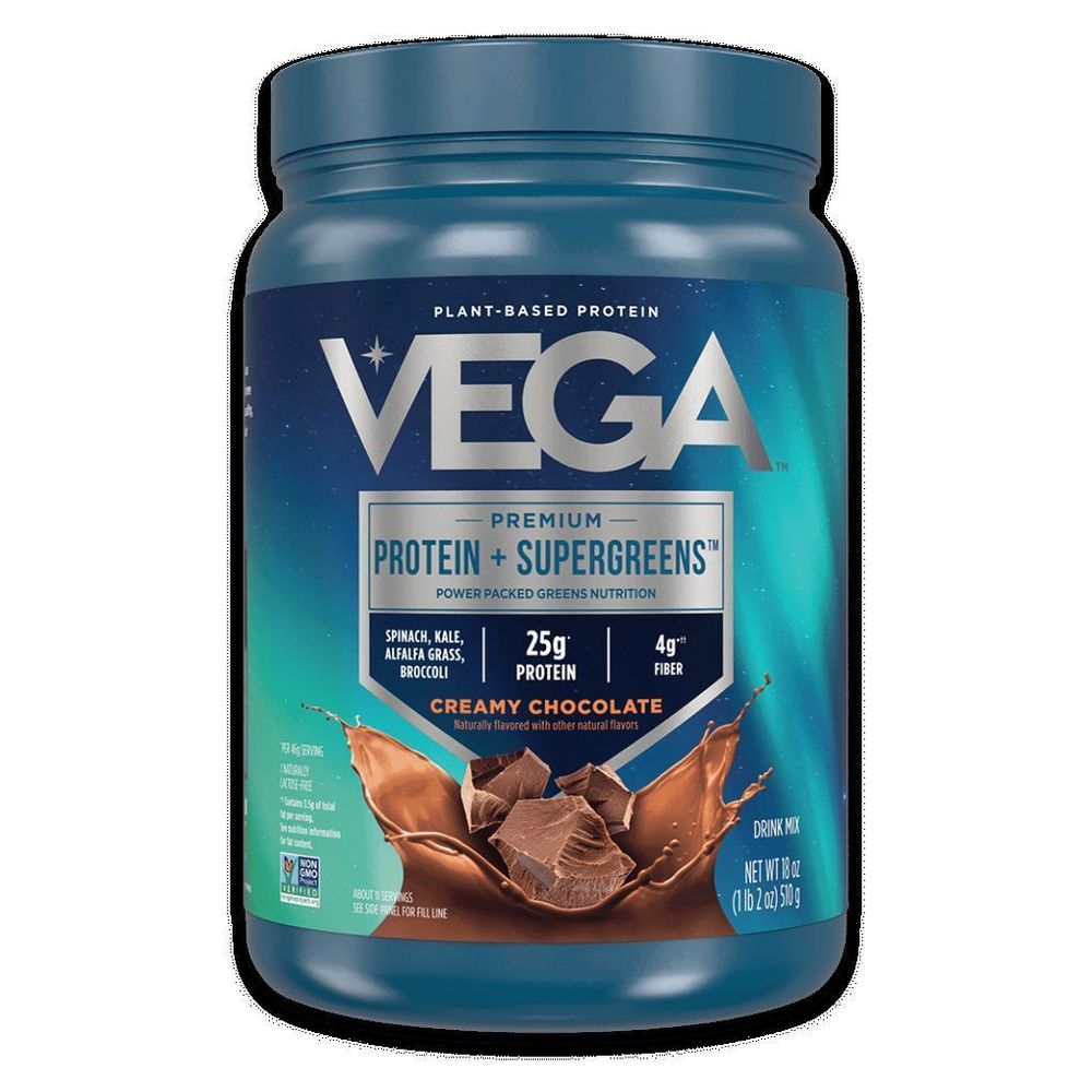 Vega Creamy Chocolate Plant-based Premium Protein Plus Supergreens Powder, 18 Ounce