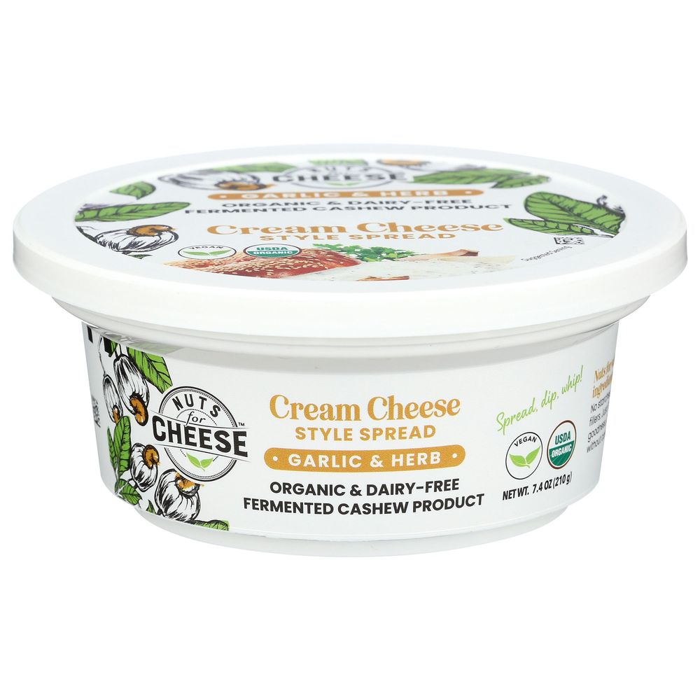 Nuts For Cheese Organic Garlic Herbs Cream Cheese Style Spread, 7.4 Ounce -- 6 Per Case