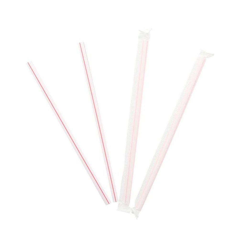 Polypropylene White with Red Stripe Paper Wrapped Giant Straw