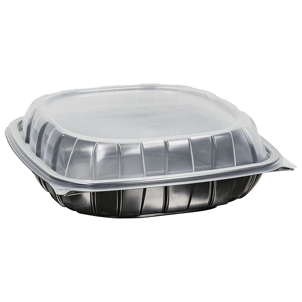 Black Base Rigid One Cell Carry Out Container with Clear Lid