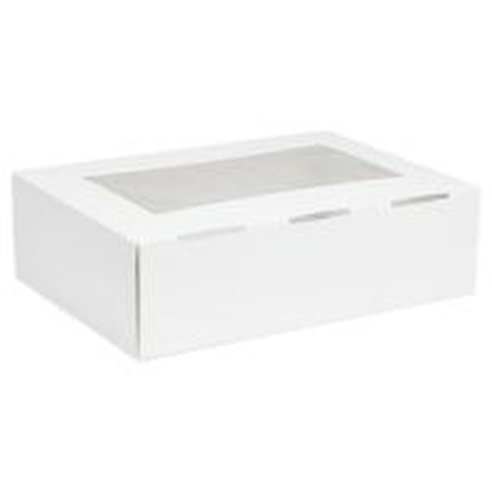 White SBS 1/4 Sheet Cake Carton with OPP Window