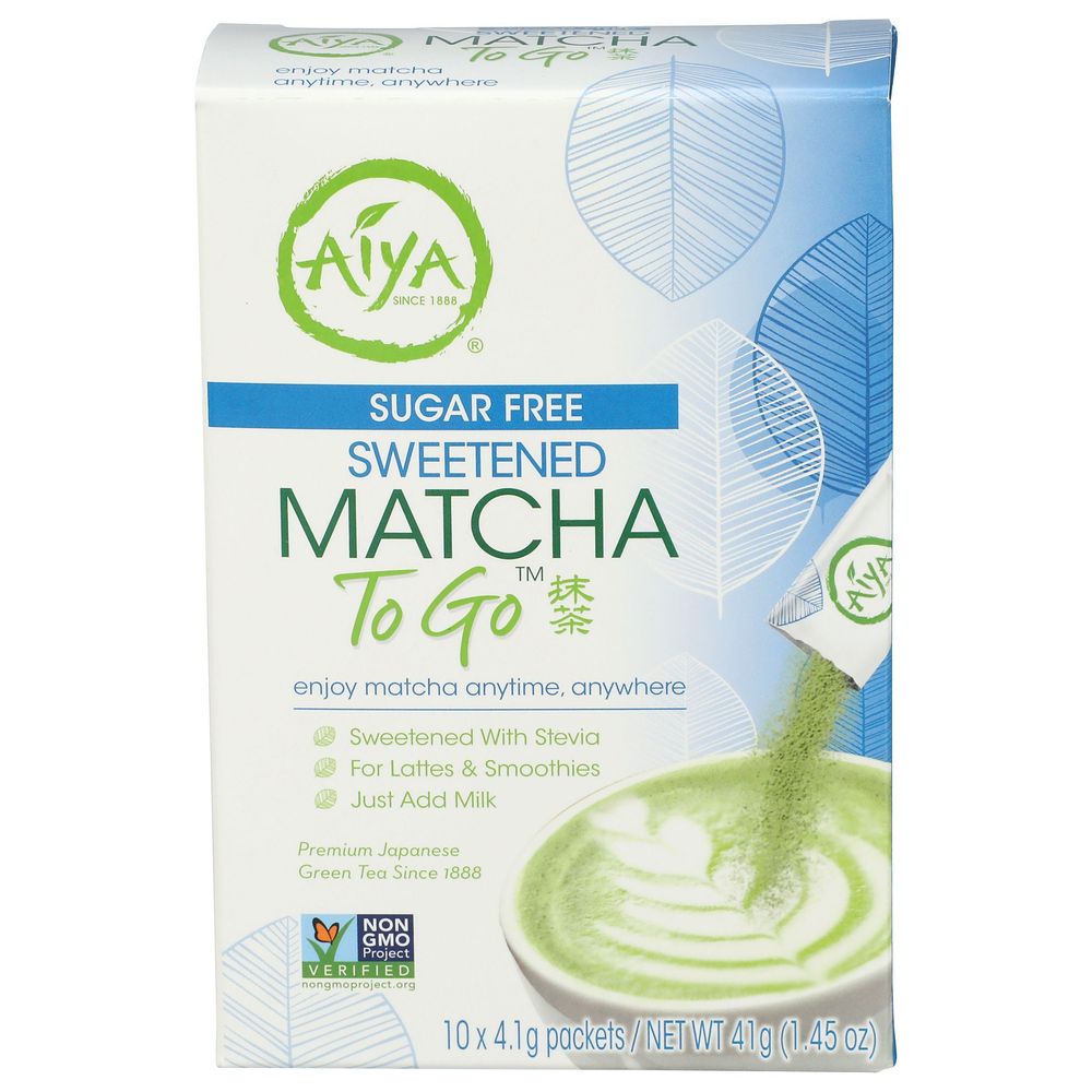 Aiya Sugar-free Sweetened Matcha To Go Sticks, 10 Count -- 6 Per Case