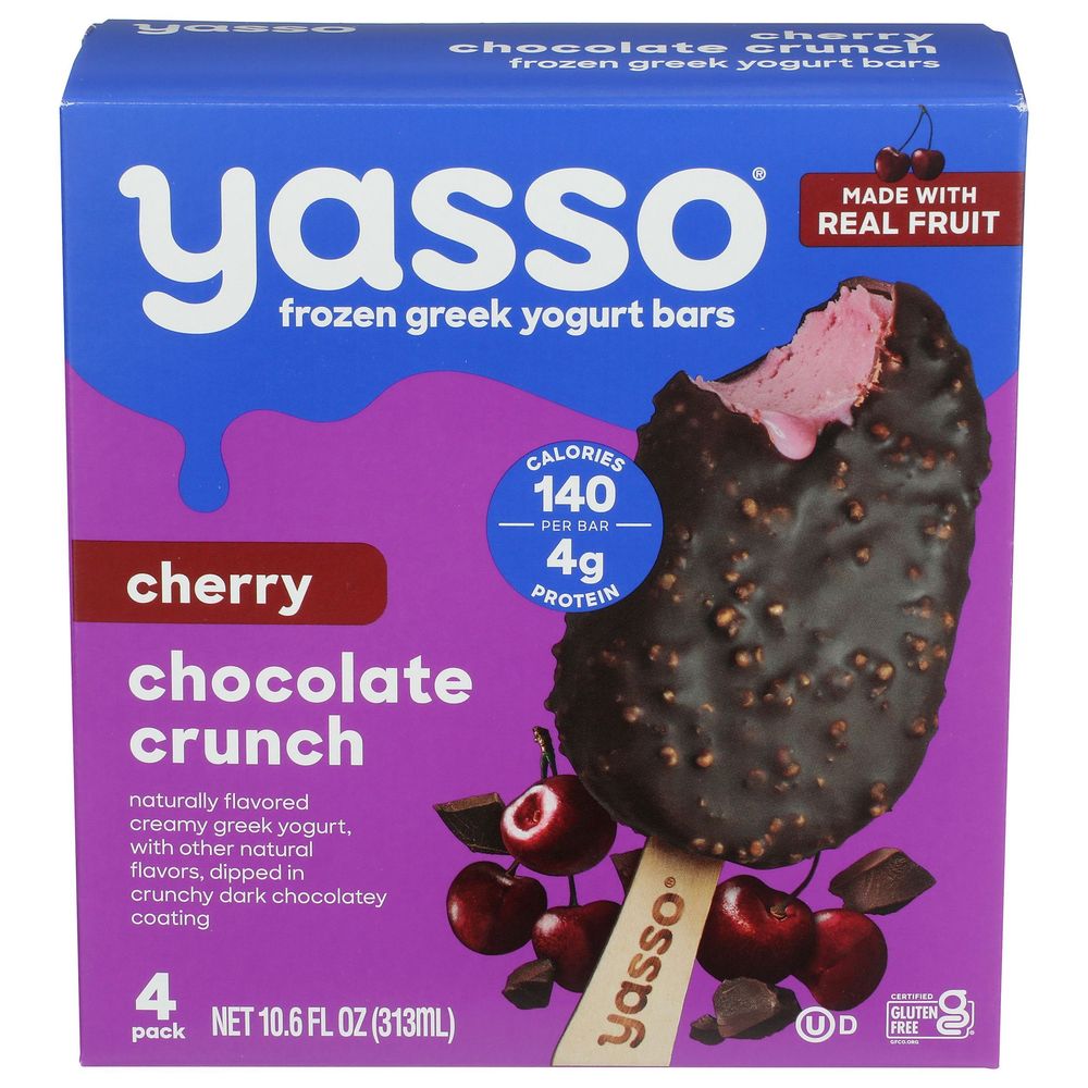 Barra De Yogur Griego Yasso De Cereza Y Chocolate Crujiente, 3.5 Onzas Líquidas -- 32 Por Caja