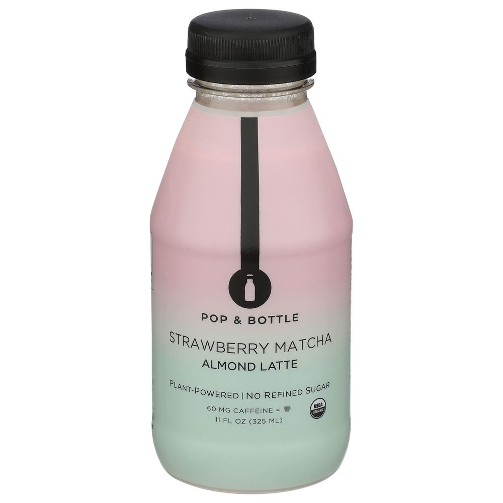 Pop & Bottle Organic Strawberry Matcha Almond Latte, 11 Fluid Ounce -- 6 Per Case