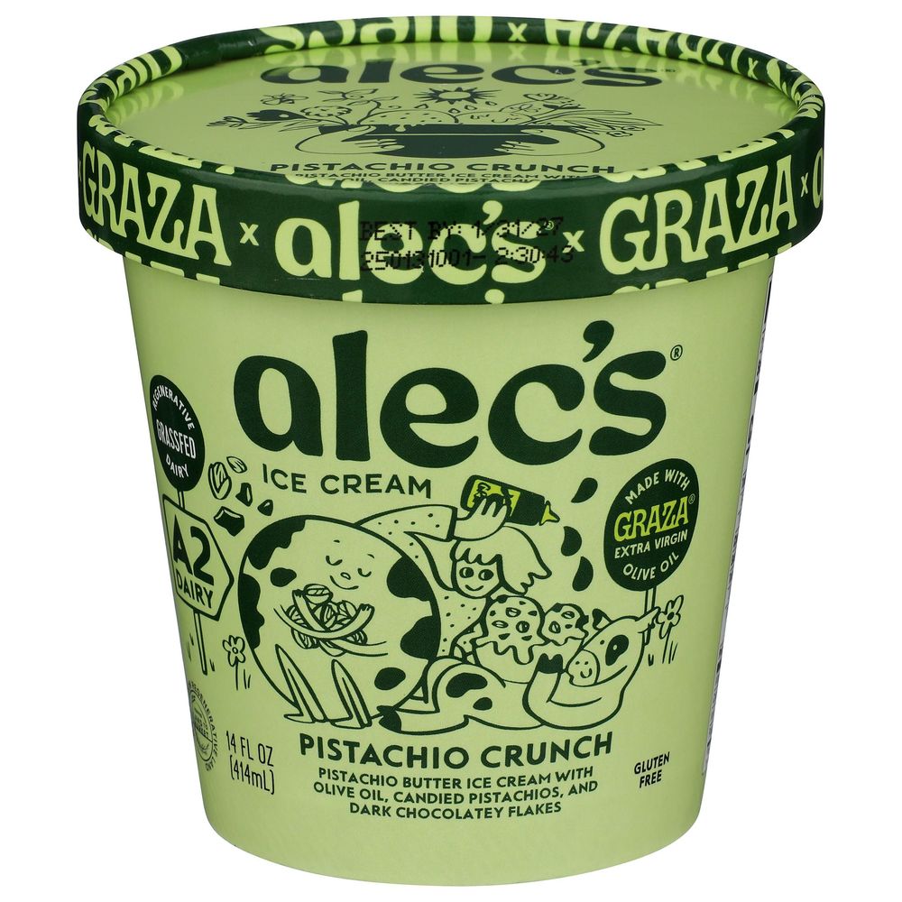 Alecs Organic Pistachio Crunch Ice Cream, 14 Fluid Ounce -- 8 Per Case
