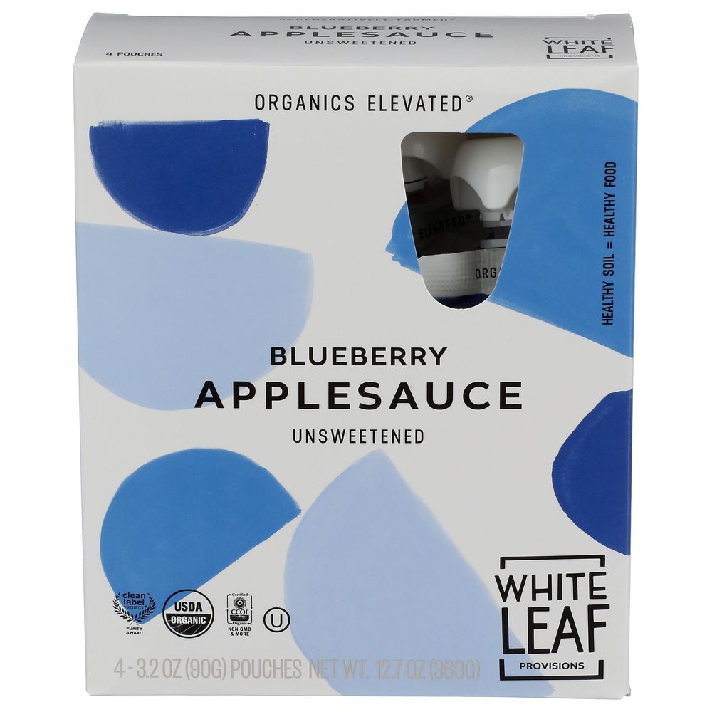 White Leaf Provisions Organic Unsweetened Blueberry Apple Sauce, 3.2 Ounce -- 24 Per Case