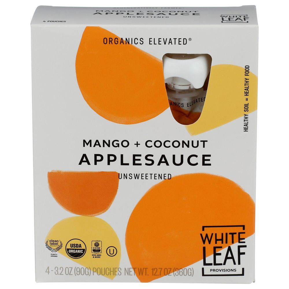 White Leaf Provisions Organic Unsweetened Mango Plus Coconut Apple Sauce, 3.2 Ounce -- 24 Per Case