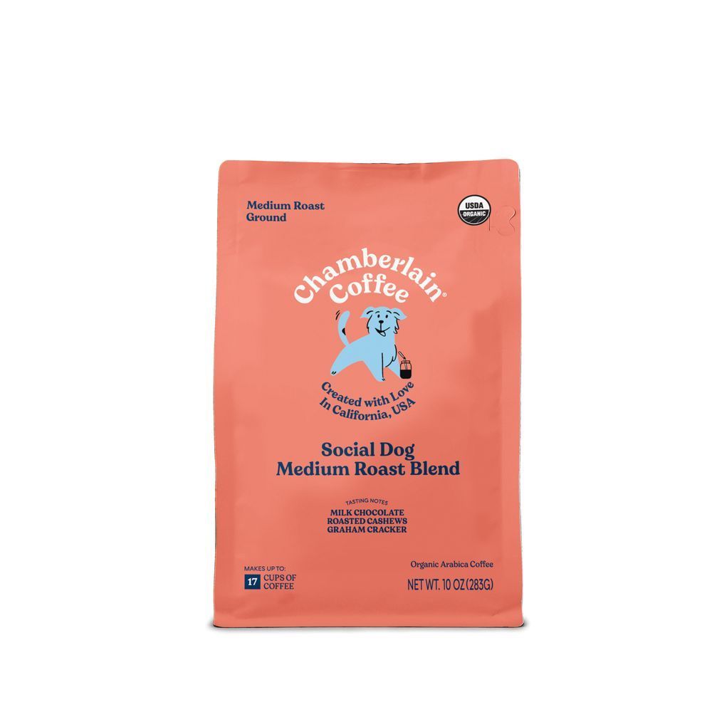 Chamberlain Coffee Organic Social Dog Medium Roast Blend Ground Coffee, 10 Ounce -- 6 Per Case