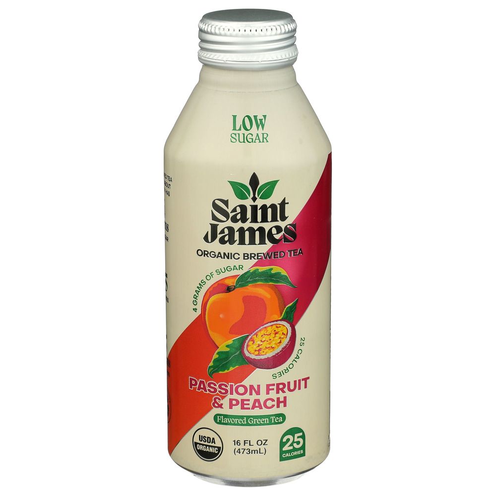 Saint James Organic Passion Fruit And Peach Green Tea, 16 Fluid Ounce -- 12 Per Case