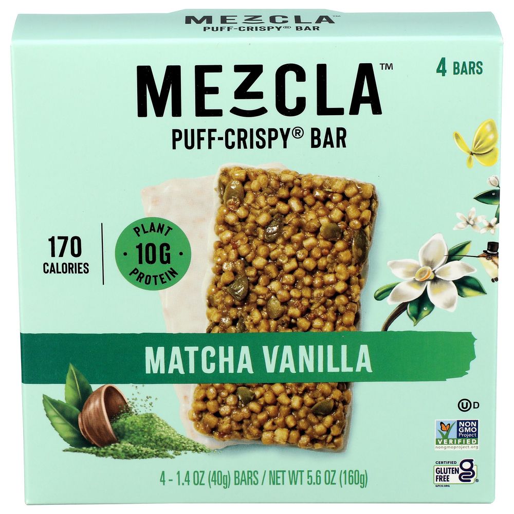 Mezcla Matcha Vanilla Puff Crispy Bar, 5.6 Ounce -- 6 Per Case