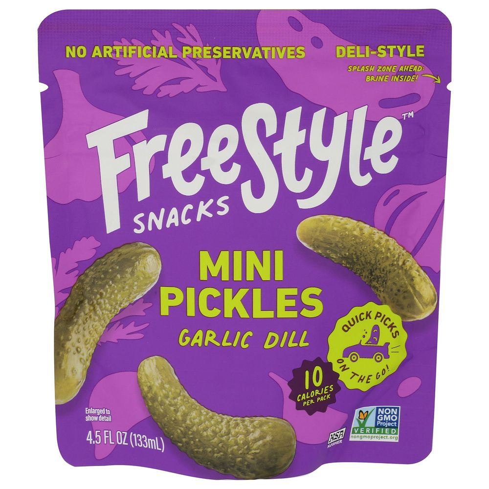 Freestyle Snacks Garlic Dill Mini Pickles, 4.5 Ounce -- 6 Per Case