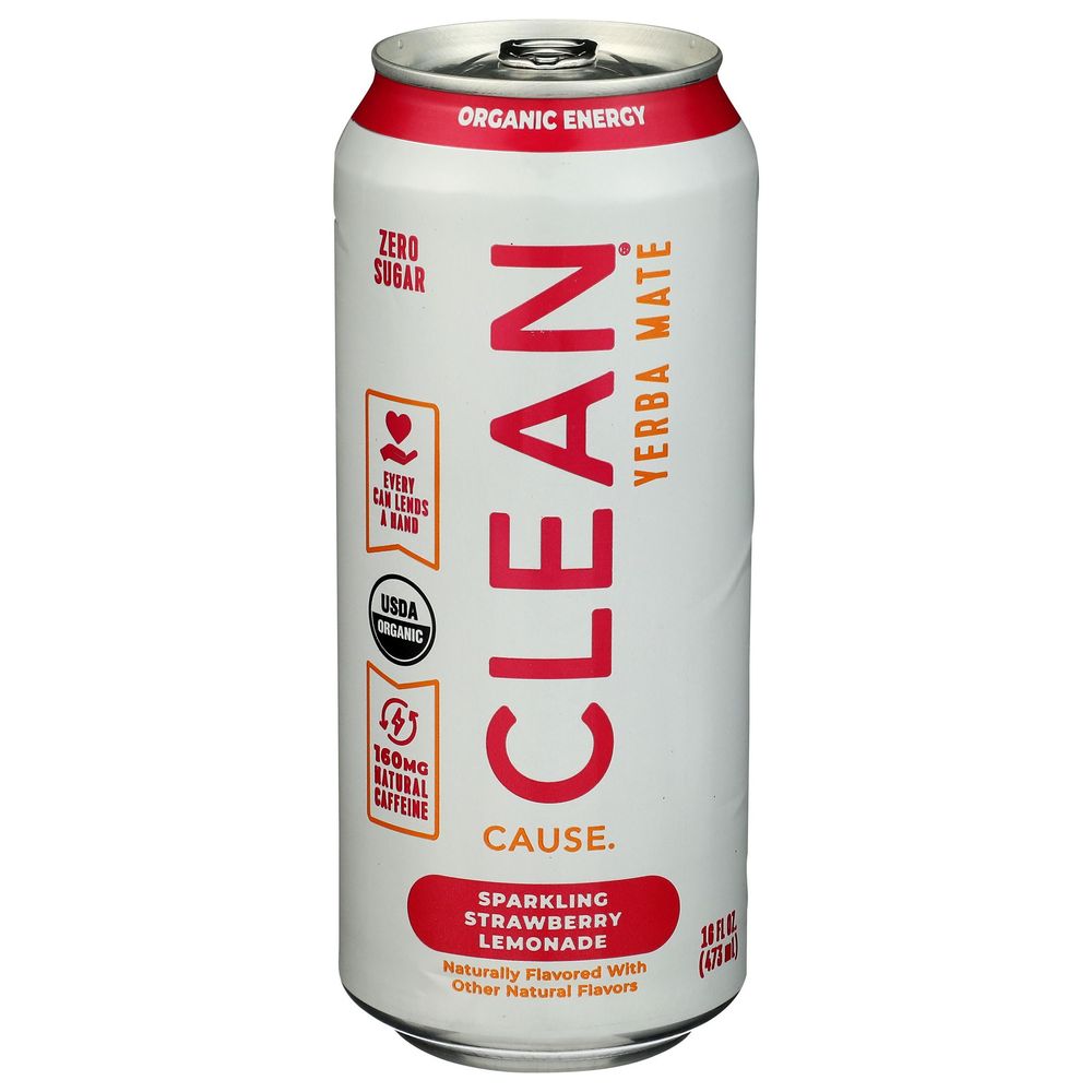 Clean Cause Organic Strawberry Lemonade Sparkling Yerba Mate, 16 Fluid Ounce -- 12 Per Case