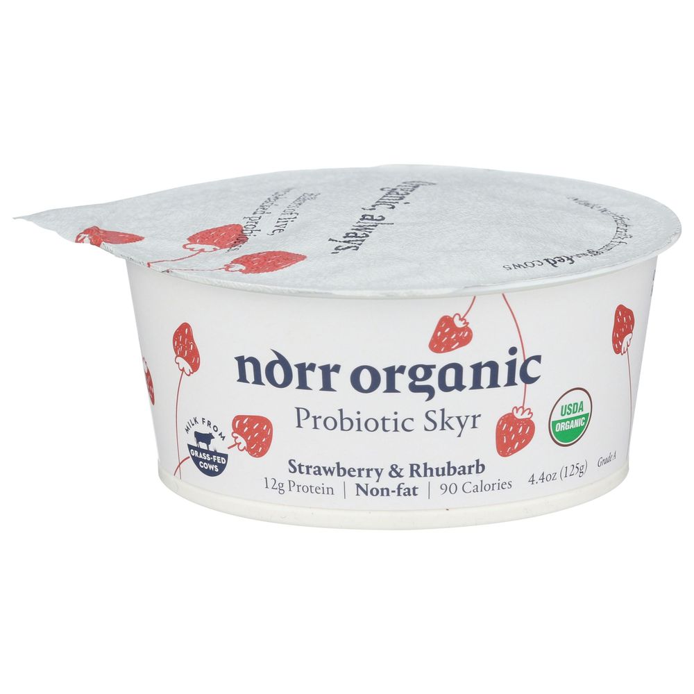 Norr Organic Strawberry And Rhubarb Non Fat Probiotic Skyr, 4.4 Ounce -- 12 Per Case
