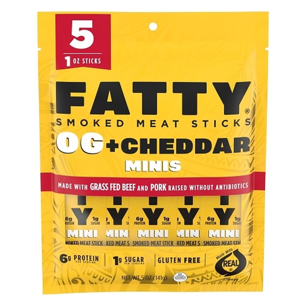 Fatty Original Plus Cheddar Mini Smoked Meat Sticks, 5 Ounce -- 16 Per Case