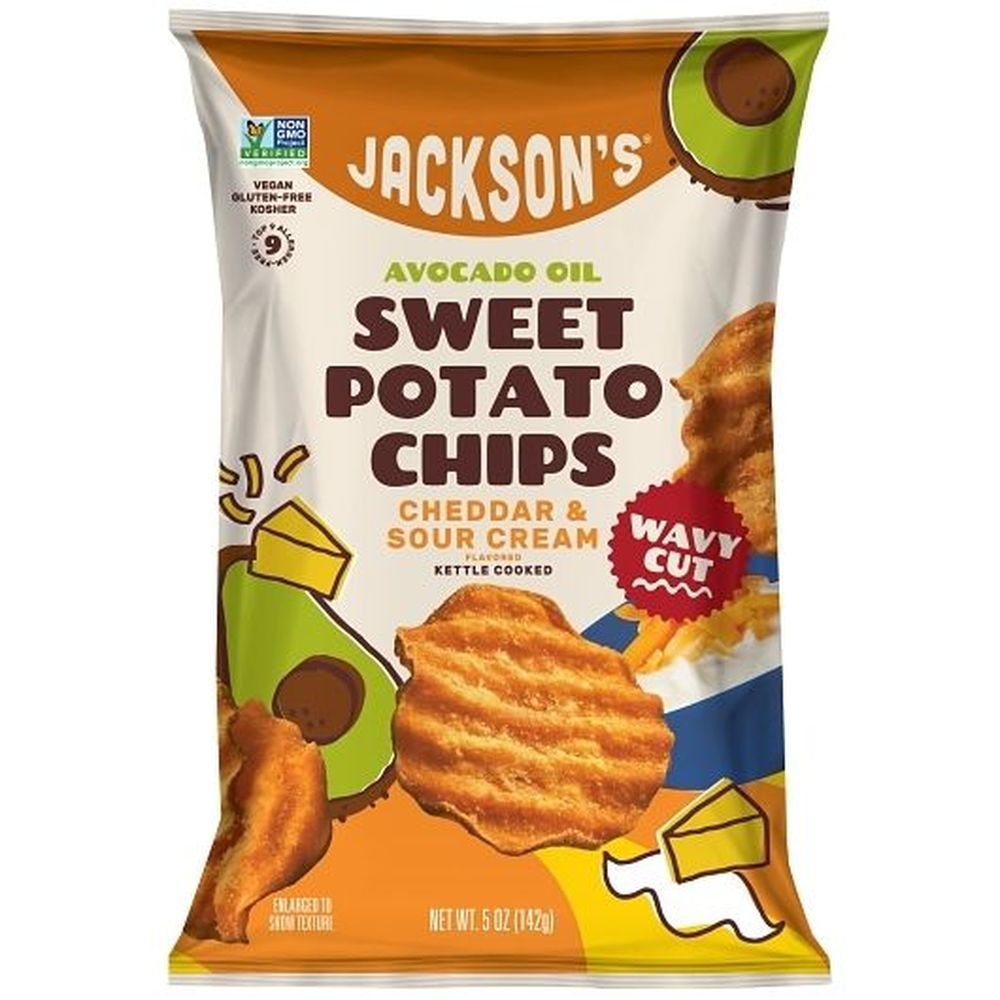Wavy Cut Cheddar and Sour Cream Flavor Sweet Potato Chips in Avocado Oil