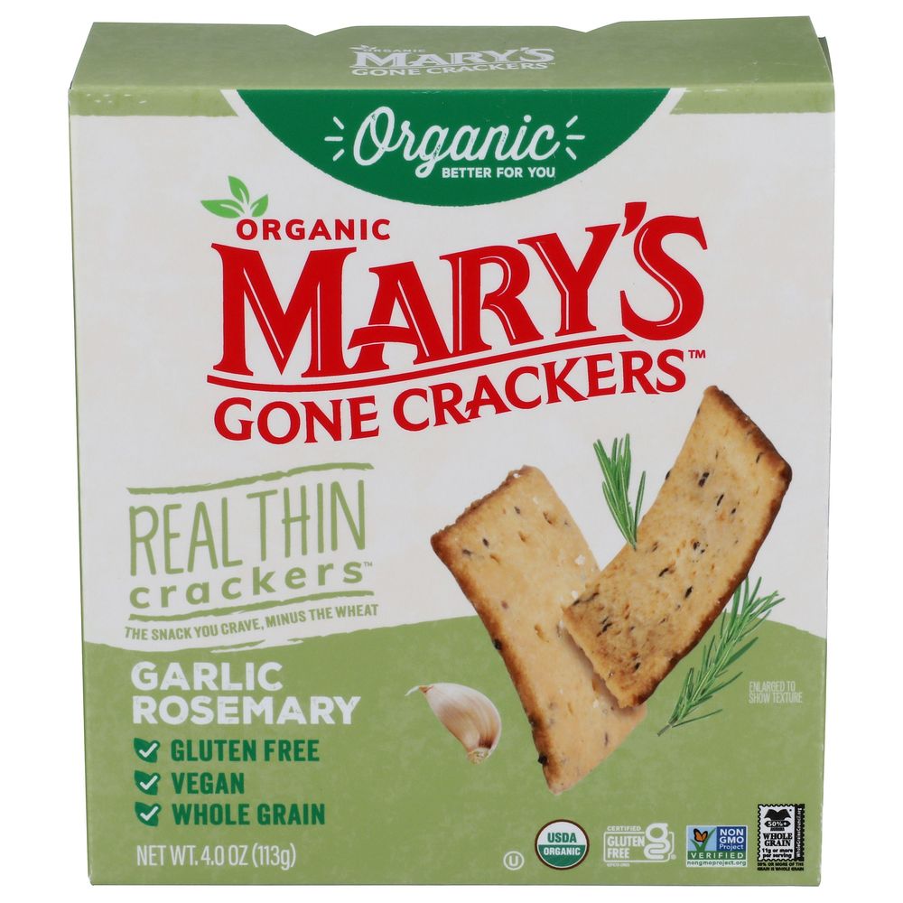 Mary's Gone Crackers Organic Garlic Rosemary Real Thin Crackers, 4 Ounce -- 6 Per Case